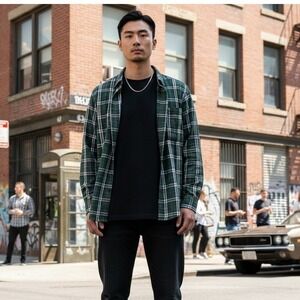 Plaid Button Down Mens XL Green Plaid Casual Shirt Grungy Dark Academia Preppy